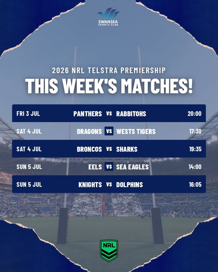 Featured image for “This Week’s NRL Matches at Swansea Workers”