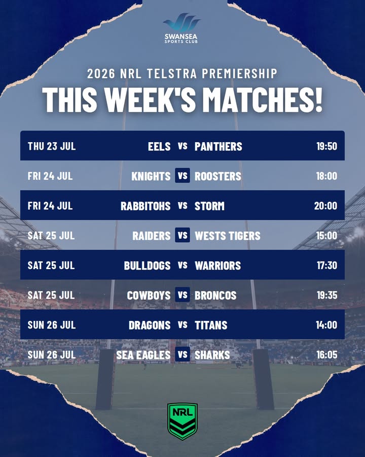 Featured image for “2026 NRL Telstra Premiership This Week’s Matches at Swansea Workers”