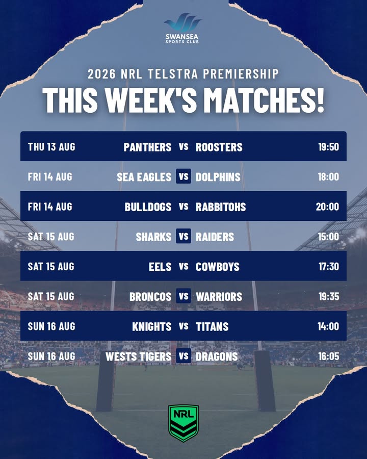 Featured image for “Watch Every NRL Match Live at Swansea Workers This Week”