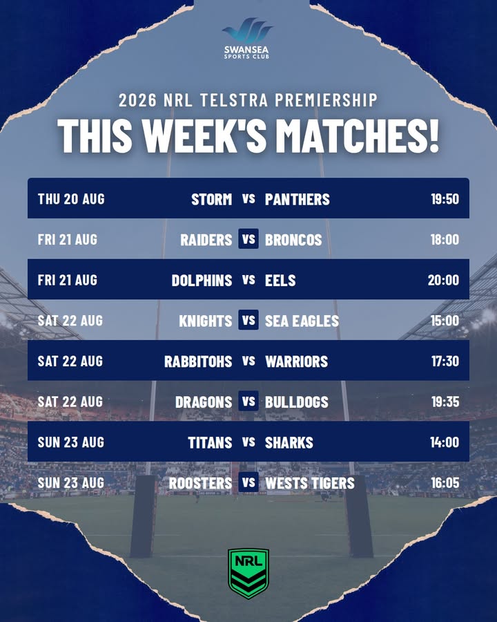 Featured image for “Watch Live NRL Matches This Week at Swansea Workers”