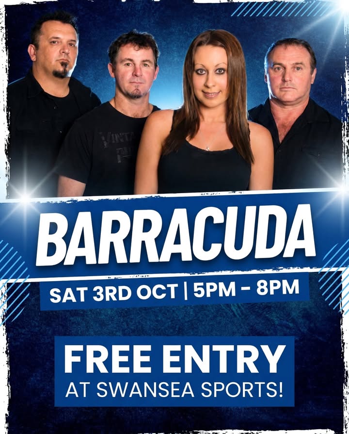 Featured image for “Barracuda Live at Swansea Sports – Saturday 3rd October”