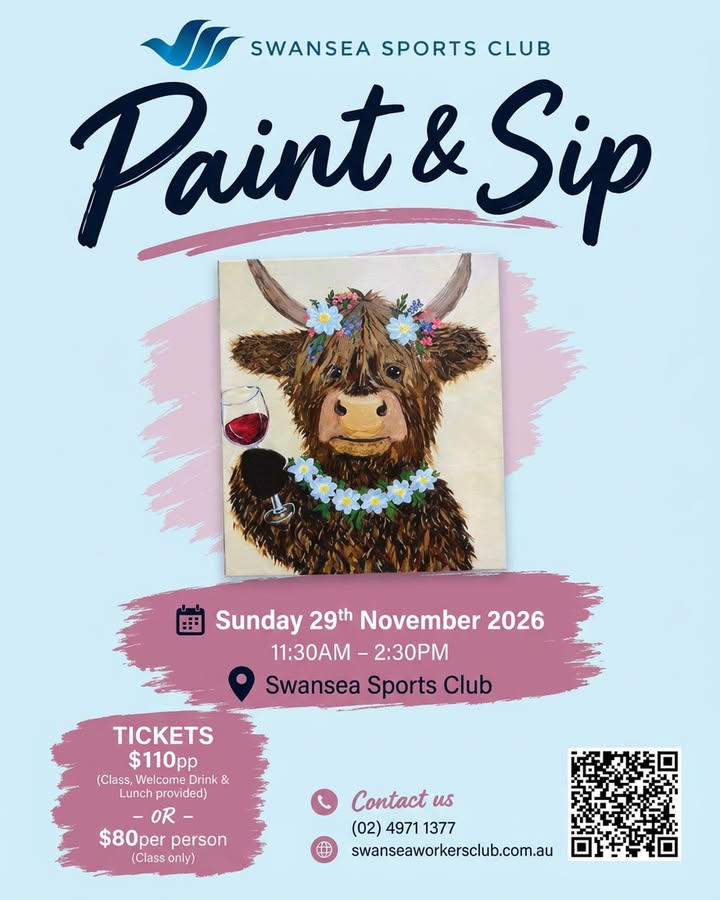Featured image for “Paint & Sip at Swansea Sports Club – Highland Cow Morning”